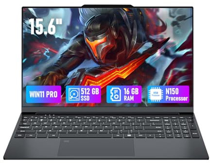 PC Portatile con Twin Lake N150 Processore, Notebook 16GB RAM 512GB SSD, Schermo Metallo da 15,6 Pollici Computer Portatil Win11, Tastiera Retroilluminata, Touch ID, Webcam, WiFi 5, USB 3.0 * 2