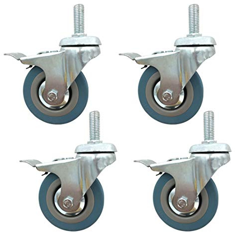 Ruedas giratorias de Goma de 75 mm para Trabajo Pesado de 3, con Freno y Capacidad de Carga de 90 kg, vástago roscado M8, Ideales para reemplazo de Muebles y Equipos (Paquete de 4)