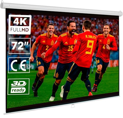 Pantalla para proyector Manual 72 Pulgadas, Luxscreen, Área Visible Blanca 140 x 105cm, Requiere un Espacio de instalación de 153cm, Instalación a Pared ó Techo