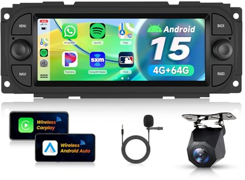 VECHTEL 4+64G Autoradio Android 15 per Jeep Grand Cherokee Wrangler/Chrysler Grand Voyager 300M PT Cruiser/Dodge RAM 1500 2500, 6.86'' Schermo co Carplay Android Auto GPS Wi-Fi Bluetooth FM RDS Camera