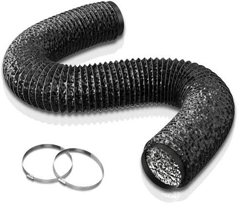 Aygrochy Svart PVC frånluftsslang 200 mm, 6 meter ventilationsslang för mobil luftkonditionering, torkare, frånluftsfläkt, ventilationssystem, med 2 slangklämmor