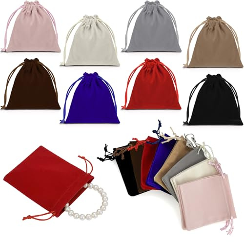 Leyrens 24 Piezas Bolsa, Bolsas De Regalo De Terciopelo, 10 x 12 cm Bolsa para Joyas con Cordón, Bolsas Reutilizables para Joyería, para envolver joyas, dar regalos, regalos de fiesta, Navidad