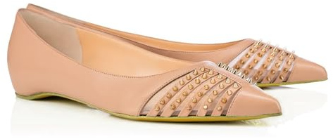 Ballerine da Donna con Punta Affusolata e Borchie, Scarpe Basse in Pelle, Comode e Facili da Indossare con Punta Chiusa, Eleganti Scarpe per Serate Feste e Ufficio,Nude,36 EU