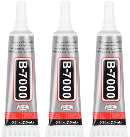 B7000 Glue Clear with Precision Tip, 3Pcs 15ml B-7000 Glues, Bedazzling Glue for Bedazzling Kit, Multi Function Rhinestone Glues for DIY Craft Makeup Clothes Shoes Fabric Jewelry Making Nail Art ect