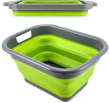 Bacinella Pieghevole Bucato Multiuso con Manici 12 Litri Bacinella Salva Spazio Cesta Pieghevole Catino Secchio Portabiancheria Plastica Silicone Bacino Cesto Verdure per Campeggio Casa Picnic Camper