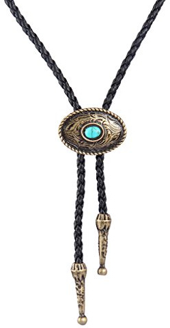 COOLLA Bolo Tie Cowboy Cravate Collier ras du cou en cuir avec pendentif turquoise vintage pour femme et homme, metal