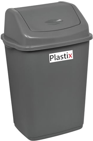 Plastix High Grade Plastic Silver Swing Flip Top Waste Rubbish Kitchen Bin Dustbin (30L 30 Litre Large)