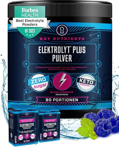 Key Nutrients Polvo de electrolito - Frambuesa azul - 90 porciones - Electrolitos sin azúcar - Keto Electrolitos Deporte: Sin Gluten Sin Azúcar - Adición: Magnesio, Potasio - Electrolitos en Polvo
