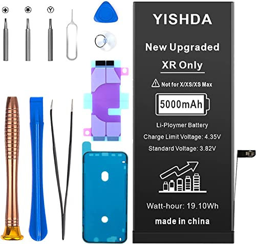 【5000MAH】 Battery for iPhone XR Upgraded YISHDA High Capacity Li-Polymer Battery Replacement Compatible with iPhone XR (A1984, A2105, A2106, A2108) with Repair Tools Kit and Installation Manual…