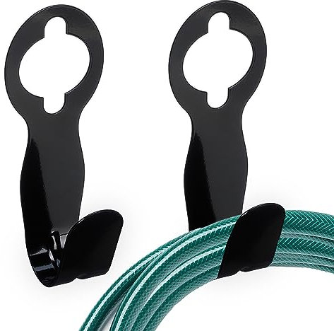 Relaxdays Portatubi, Set da 2, Supporto per Tubi da Giardino 30 m, per Rubinetto e Parete, HLP: 23 x 9 x 9 cm, Nero, Ferro