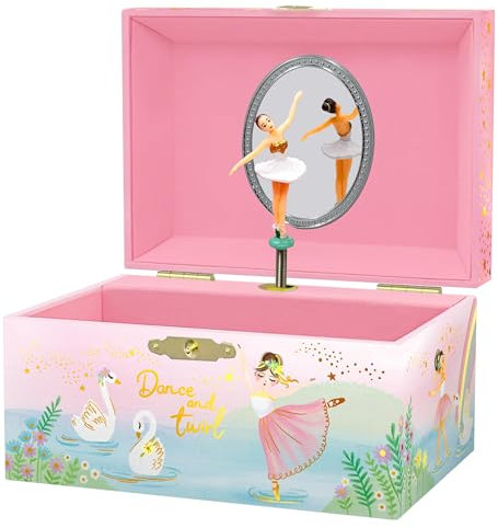 Boîte à Bijoux Musicale Ballerine pour Filles - Boîte à Musique Danseuse pour Enfants avec Miroir, Cadeaux d'Anniversaire pour Petites Filles, Boîtes à Bijoux, 15,2 x 11,8 x 8,9 cm - 3-10 ans, Rose