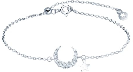 INFINIONLY Bracciali Luna con Diamanti Scintillanti da Donna Ragazze in Argento 925 Eleganti Bracciale Luna - Stella con Creativo Regolabile Catena a Ancora