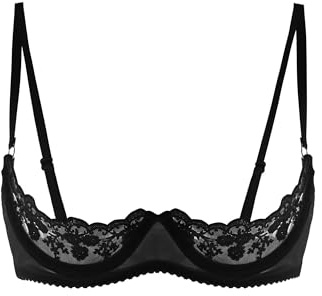 GRRKDFQ Lingerie Sexy Femme Coquine Hot Ouverte Soutien-Gorge Ouvert Demi-Bonnet en Dentelle,Noir,S