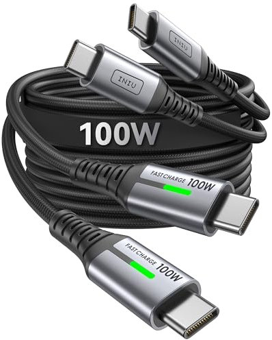 INIU Cable USB C, [1m+1m]100W 5A PD QC4 Câble usb c vers usb c Charge Rapide, Chargeur Type C de Données en Nylon Tressé pour MacBook iPad Pro Air iPhone 15 Samsung Galaxy S21 Huawei Plus Nintendo.