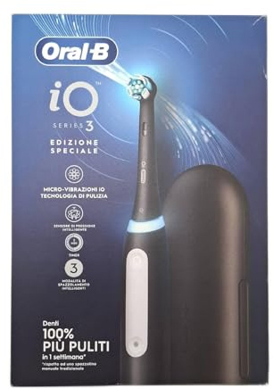 Oral-B Spazzolino Elettrico Ricaricabile iO 3 Nero, 1 Testina Di Ricambio, 1 Custodia Da Viaggio +Dentifricio Pro-Science Advanced Rigenera Smalto Pulizia Quotidiana 75ml. 1 Spazzolino