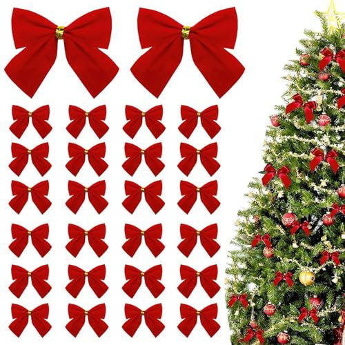 60 Pezzi Fiocchi di Nastro di Natale Rosso, Fiocchi di Albero di Natale Mini Rosso, Albero di Natale Appeso Forniture Decorazione, con Fascetta Cravatta, per Albero di Natale, Decorazioni da Appendere