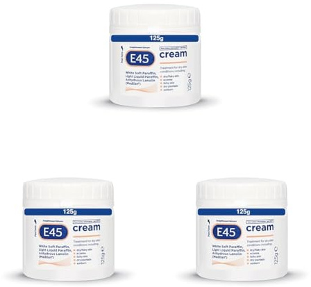 E45 Cream 125 g – Moisturiser for Dry Skin and Sensitive Skin - Emollient Body Cream to Soothe Dry and Irritated Skin - Itchy Skin, Eczema Cream - Perfume-Free Face Cream and Non-Greasy Hand Cream