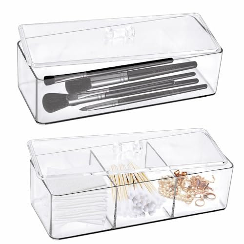 KNGNGK 2 Stück Acryl Kosmetik Organizer Schublade Make Up Aufbewahrungsbox Kosmetik Aufbewahrung Schmink Organizer Schublade Stapelbar Kosmetik Box mit Deckel Wattestäbchen Behälter Transparent fürBad