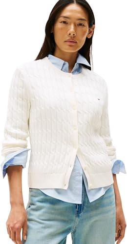 Tommy Hilfiger Chaqueta de Punto Mujer Cardigan Co Cable Mid Slim Fit