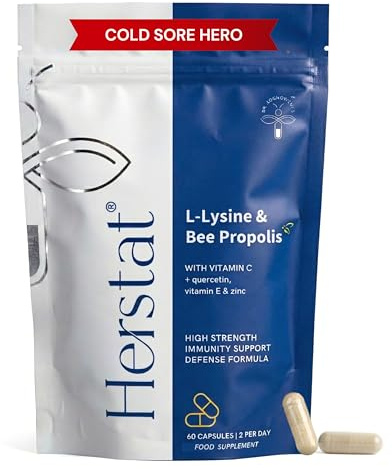 Herstat L-Lysine & Propolis | Advanced Lip Health & Immune Support | High Strength Formula with Quercetin, Vitamin C, Vitamin E & Zinc