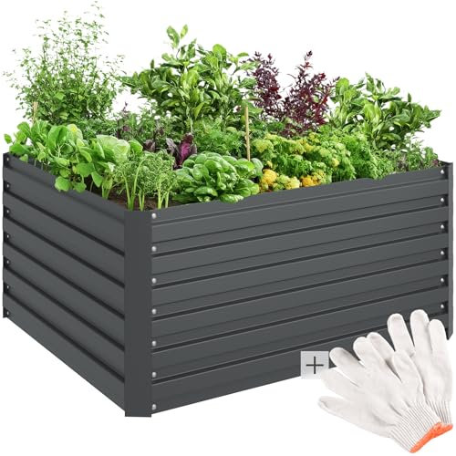 TecTake® Lit de Jardin Carré Potager de Jardin surélevé, Bac à semis Jardiniere en Acier galvanisé résistant à la Rouille Aménagement Serre de Jardin Jardiniere Exterieur Grande Taille 120x60x100cm