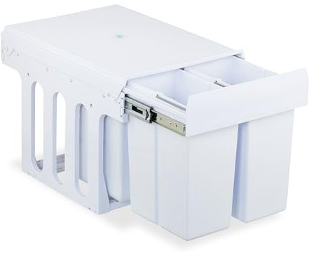 Relaxdays Cubo de Basura Cocina, 4 Espacios, 4X 8 L, 35,5x34,3x48 cm, Extraíble, Papelera Reciclaje Fregadero, Blanco