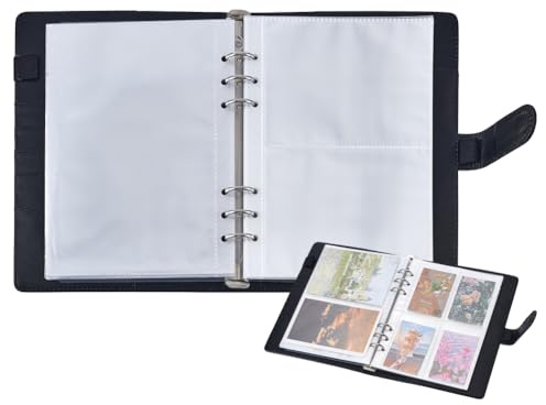 PH PandaHall Raccoglitore Ad Anelli In Pelle A5 Album da Collezione per Cartoline con 2 divisori 3 stili 30 Tasche Raccoglitore Trasparenti Porta Pagine Album per Diario Carte Scrapbooking Taccuino