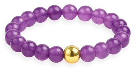 GD GOOD.designs EST. 2015 Anneau antistress en pierres naturelles | Bagues élastiques en améthyste femme avec perle S925 dorée | Bagues anti-anxiété étanches – Taille 54-60