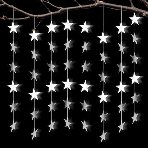 Lot de 3 guirlandes d'étoiles réfléchissantes à paillettes - Guirlande à suspendre pour Noël, anniversaire, carnaval, jubilé, décoration de fête (4 m, argenté)