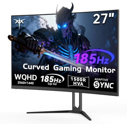 KTC Monitor Gaming 27 Pollici Curvo QHD (2560×1440), 2K@180Hz (185Hz OC), 1ms GtG, Pannello HVA Contrasto 4000:1, Adaptive Sync, 2×HDMI 2.0, 2×DP 1.4, VESA 100×100