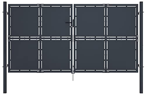 Portail de clôture - Porte de cour - Portail de jardin - En acier - 300 x 125 cm - Anthracite - Pour jardin, cour, terrasse