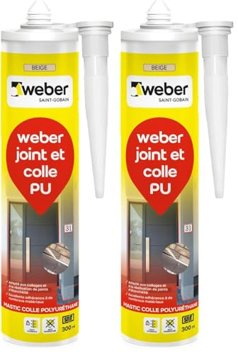 Mastic colle poyuréthane PU, beige, 300ml, PU40, WEBER (Lot de 2)
