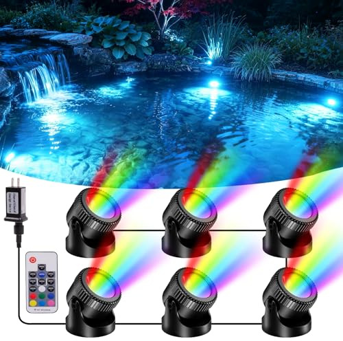 POPOSOAP RGB Underwater Pond Lights 6-in-1 with Timer, IP68 Waterproof | 20 Colors Dimmable Submersible Led Fountain Lights , Support Remote Control for Outdoor Ponds Aquarium Garden Pool