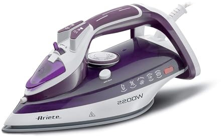 Ariete 6243 Steam Iron - Ferro da stiro con piastra in ceramica - Colpo vapore 140 gr/min - Serbatoio 320 ml - 2200 W - Bianco e Porpora