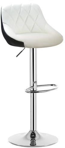 WOLTU Barhocker, Hocker mit Lehne, höhenverstellbar drehbar, gepolsterter Kunstledersitz, rutschfestes Metallfuß, für Küche Hausbar, Weiß+Schwarz, BH30ws-1