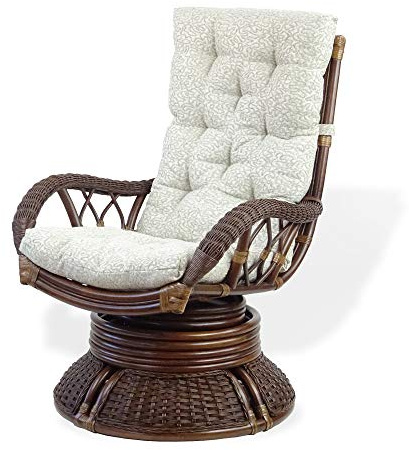 Alexa Swivel Rocking Armchair Dark Walnut Color Natural Rattan Wicker Handmade Design with Cushion