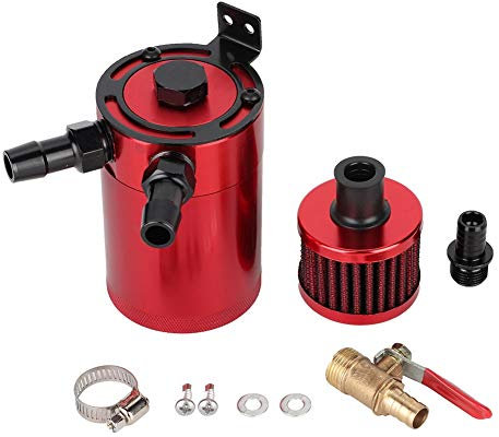 VOBOR Oil Catch Tank - Universal 3/8in NPT Aluminum Alloy Oil Tank Reservoir Catch Can with Filter, Connector, 2 Port Accessory Kit (Red)