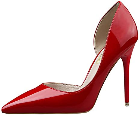 JOEupin Pumps for Woman, Lady's High Heels Dekolleté mit Spitze aus Lack für Dress Party, rot, 34 EU