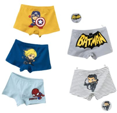 FEIFEI'S BOW Confezione da 5 Pezzi per Bambini Aven Supereroe Spider Batman Biancheria Intima del Bambino Pantaloncini Pantaloni Mutande in Cotone Confezione Regalo, Set01 5-6 Anni, 5-6 Anni