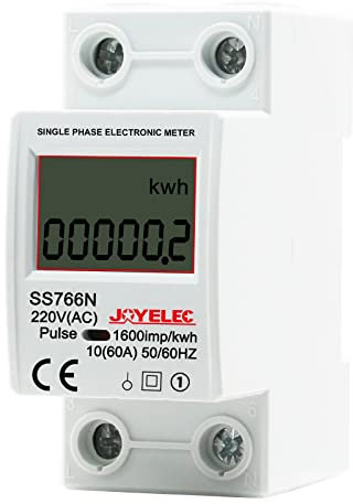 JOYELEC SS766N Compteur Électrique Monophasé, Compteur Electrique Consommation avec Écran LCD sur rail DIN,10(60) A 230V 50/60Hz affiche uniquement les kWh,pas de rétroéclairage