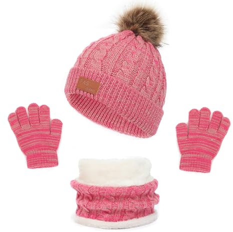 3in1 Kinder Wintermütze Set - Beanie Hut, Schal und Handschuhe für Jungen - Warme Strickmütze Set für 2-6 Jahre