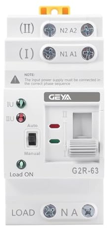 GEYA Mini ATS Interruttore di commutazione doppia alimentazione automatico/manuale,interruttore solare automatico con protezione tensione alimentazione ininterrotta montaggio guida DIN(2P 40A CA220V)