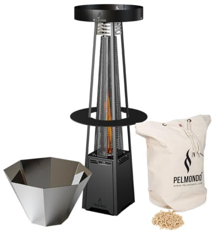 Pelmondo® Tower Set Feuersäule – Elegante Outdoor Pellet-Heizsäule, Umweltfreundlich und mit Tischplatte - für alle Jahreszeiten - Made in Austria