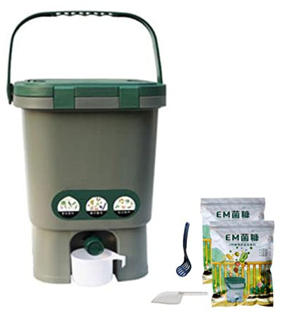 Compostador Jardín Cubo de compostaje, Cubo de compostaje de cocina de 4 galones, Cubo de compostaje de encimera interior con tapa, Cubo de compostaje 100% sin olor, con acelerador de arranque de comp