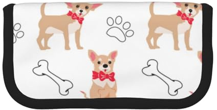 YUNWEIKEJI Chihuahua Chiens Mignons Et Bol, Trousse à Crayons, Pochette à Crayons en Toile, Trousse à Crayons de Grande capacité, Trousse à cosmétiques