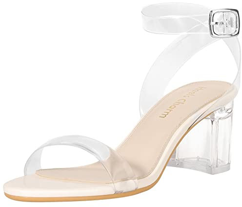 Damen Riemchensandalen Chunky Block Low Heeled 5,1 cm Offener Zehenbereich Knöchelriemen High Heel Kleid Sandalen Tägliche Arbeit Party Schuhe, Transparentes Block-Beige, 37.5 EU