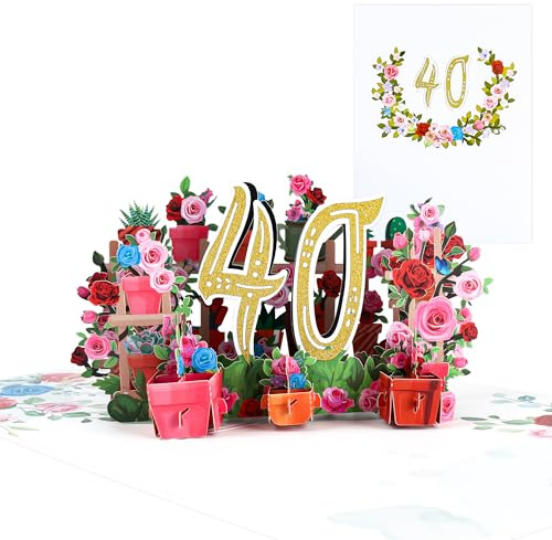 Popup-kort till 40. Årsdag, födelsedagskort, kort till 40-årsdagen Bröllopsdag, blomma popup gratulationskort, 3D popup-kort födelsedag gratulationskort för kvinnor mödrar fru män vänner