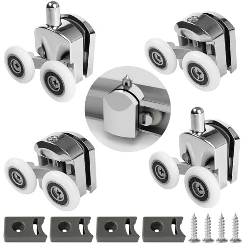 4 Stück Duschkabine Rollen Zinklegierung Duschkabinen Rollen 23mm Gebogene Duschtür Rollen mit Anti-Kollisionsblock und Schrauben Ersatz Duschtürrollen für Gebogene Türen für Badezimmer Glastüren