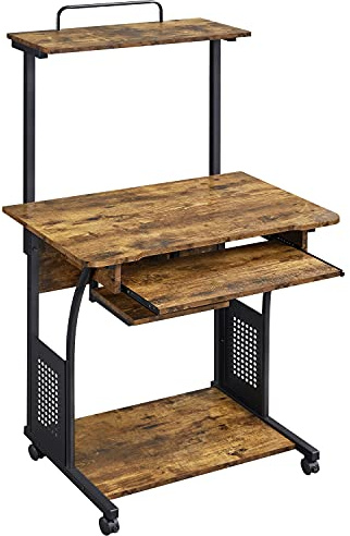 Yaheetech 3 Tiers Computer Desk, Mobile PC Laptop Table Student Desk with Printer Shelf/Keyboard Tray/Storage Rack for Home Office School Dormitory, Rustic Brown