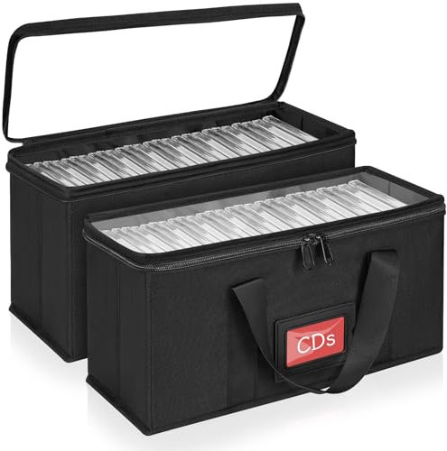 IPEB CD-Aufbewahrungsbox, 2 CD Boxes, CD-Aufbewahrungstasche (34 * 16 * 14cm), für Insgesamt 60-62 CDs, CD-Sammeltasche mit Tragegriff, CD Koffer mit Transparenter Deckel für Einfachen Zugriff